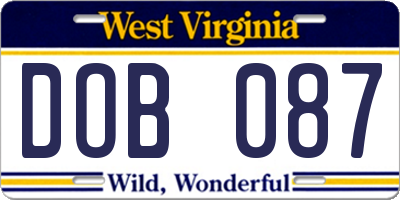 WV license plate DOB087