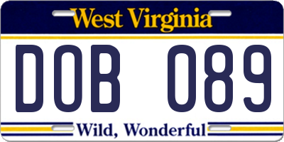 WV license plate DOB089