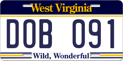 WV license plate DOB091