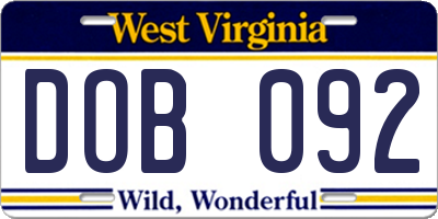 WV license plate DOB092