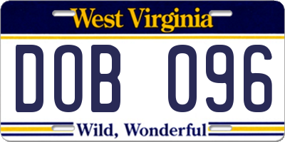 WV license plate DOB096