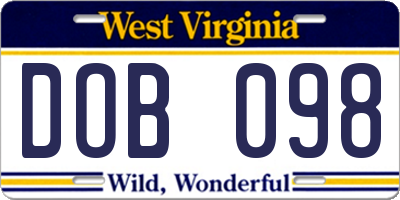 WV license plate DOB098