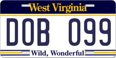 WV license plate DOB099