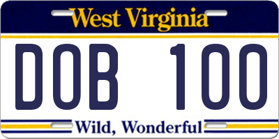 WV license plate DOB100
