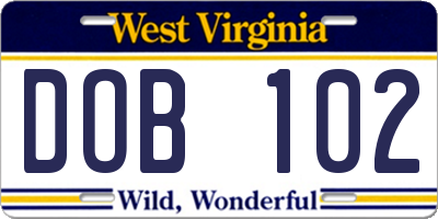 WV license plate DOB102