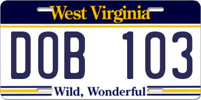 WV license plate DOB103