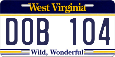 WV license plate DOB104