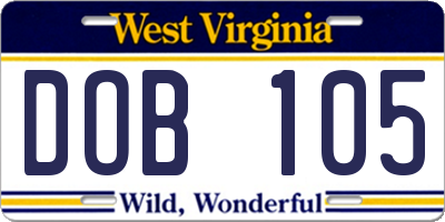 WV license plate DOB105