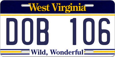 WV license plate DOB106