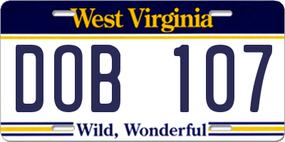 WV license plate DOB107