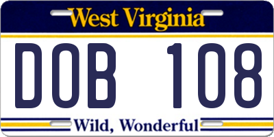 WV license plate DOB108