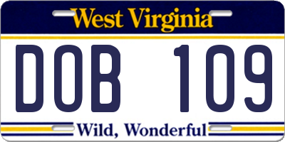 WV license plate DOB109