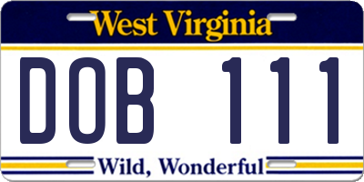 WV license plate DOB111