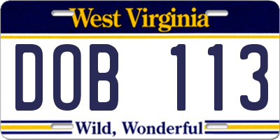 WV license plate DOB113
