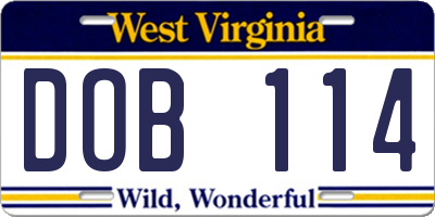 WV license plate DOB114