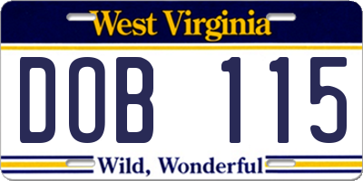 WV license plate DOB115