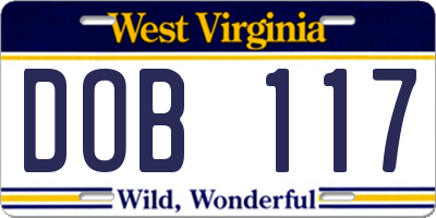 WV license plate DOB117