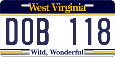 WV license plate DOB118
