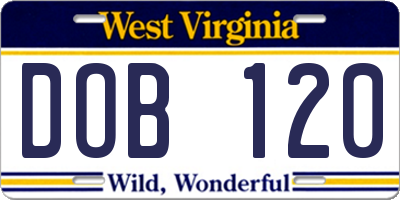 WV license plate DOB120