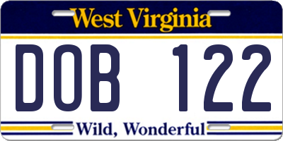 WV license plate DOB122