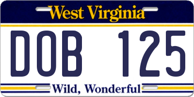 WV license plate DOB125
