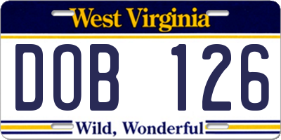 WV license plate DOB126