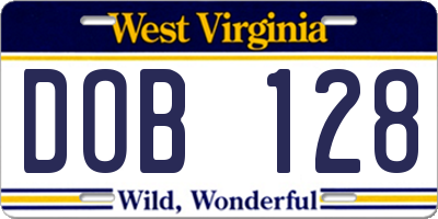 WV license plate DOB128