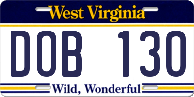 WV license plate DOB130