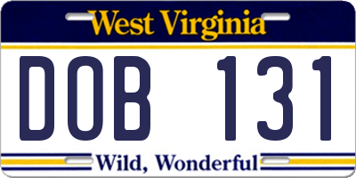 WV license plate DOB131