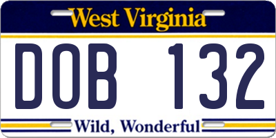 WV license plate DOB132