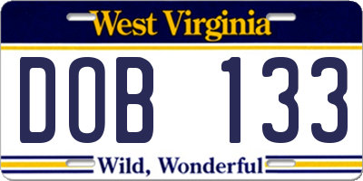 WV license plate DOB133