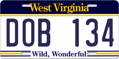 WV license plate DOB134