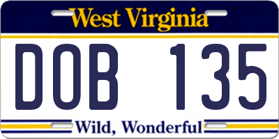 WV license plate DOB135