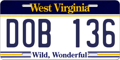 WV license plate DOB136