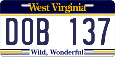 WV license plate DOB137