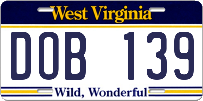 WV license plate DOB139
