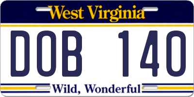 WV license plate DOB140