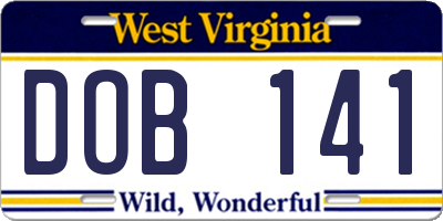 WV license plate DOB141