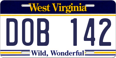 WV license plate DOB142