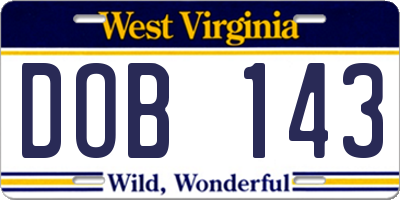 WV license plate DOB143
