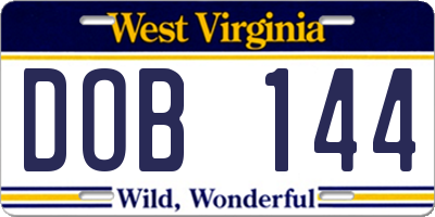 WV license plate DOB144