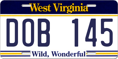 WV license plate DOB145