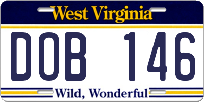 WV license plate DOB146