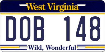 WV license plate DOB148