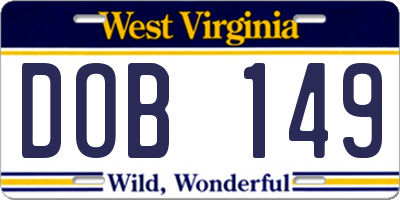 WV license plate DOB149