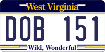 WV license plate DOB151