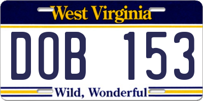 WV license plate DOB153