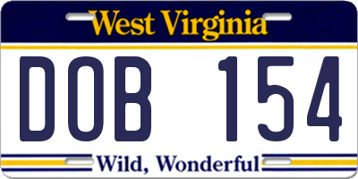 WV license plate DOB154