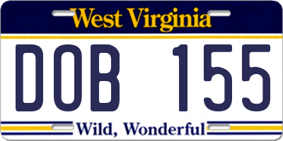 WV license plate DOB155