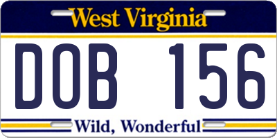 WV license plate DOB156